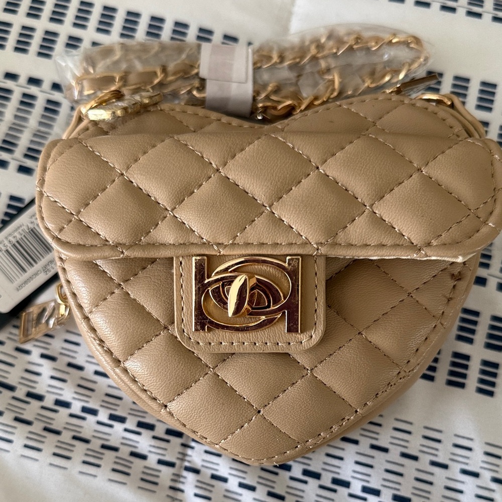 Bebe Quilted Heart Crossbody Bag in Beige